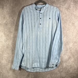 Magnet Shirt Mens‎ Large Blue Textured Long Sleeve Band Collar Smart Casual